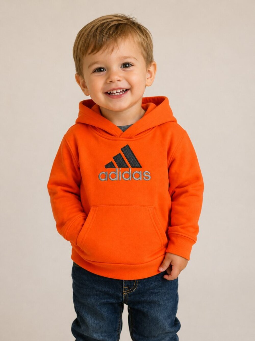3/$20 Bundle 🌈Adidas Hoodie 24M Orange Pullover Fleece Logo Toddler Sweatshirt